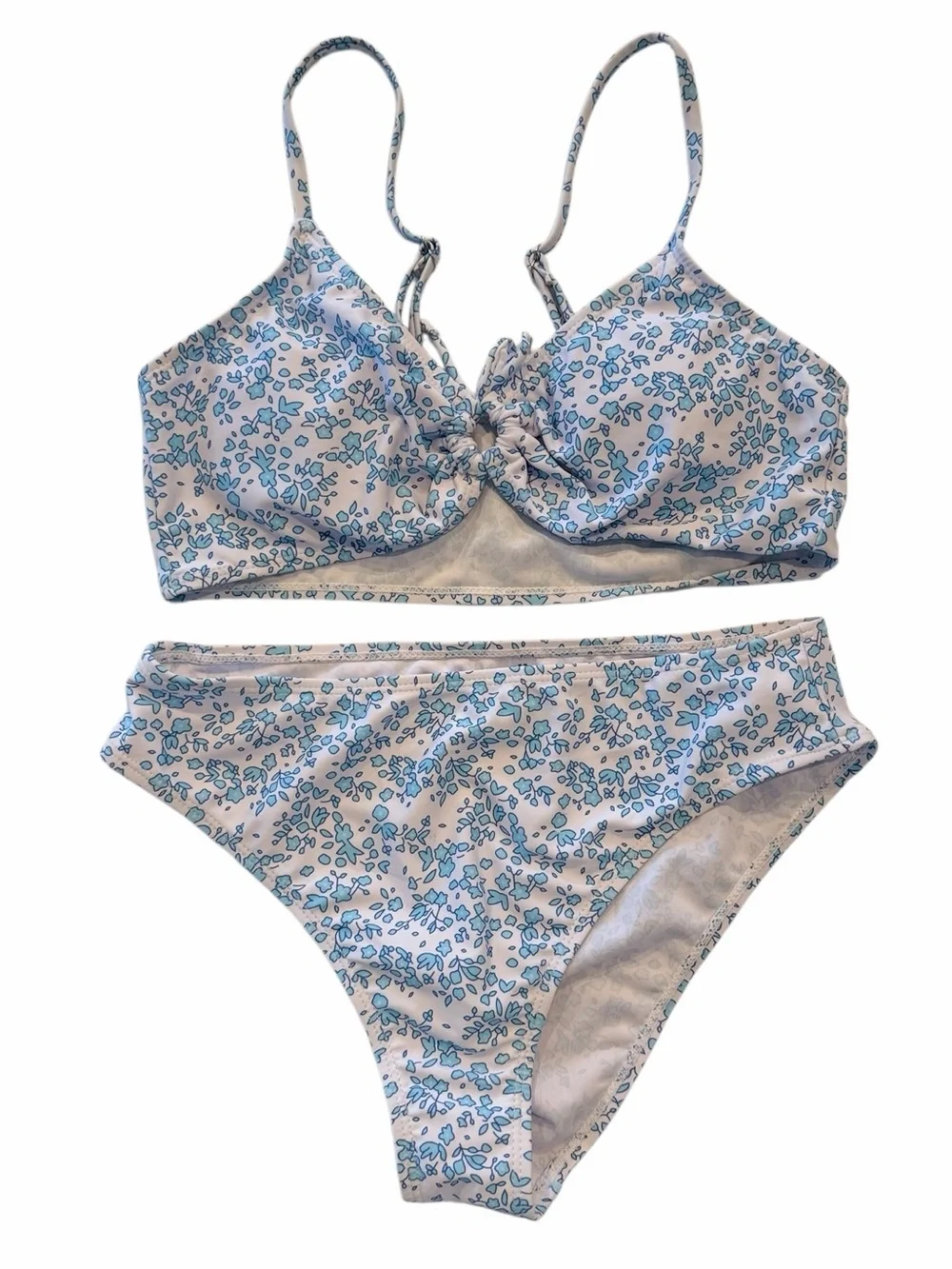 New Condition Teen 14Y Blue Floral Bikini Set High Waist Adjustable Straps